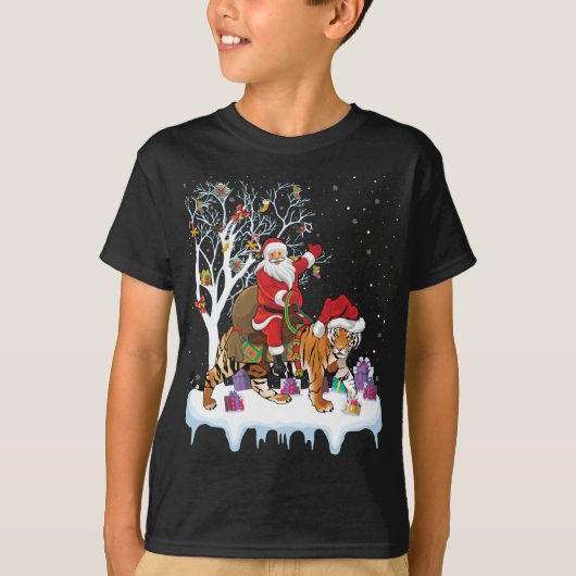T-shirt Funny Xmas Éclairage Arbre Père Noël équitation Ti (Devant)