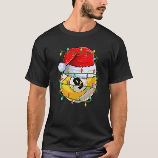 T-shirt Funny Xmas Lighting Santa Billiards 9 Ball Christm (Devant)