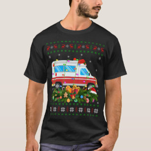 T-shirt Funny Xmas Lighting Tree Père Noël Ambulance Laide