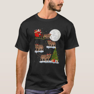 T-shirt Funny Xmas Lighting Tree Père Noël équitation C