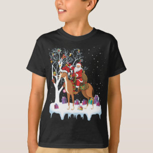 T-shirt Funny Xmas Lighting Tree Père Noël équitation Grey