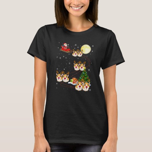 T-shirt Funny Xmas Lighting Tree Père Noël équitation Hams (Devant)