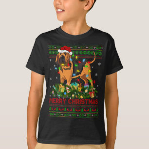 T-shirt Funny Xmas Lighting Tree Père Noël laide Bloodhoun