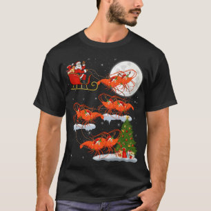 T-shirt Funny Xmas Lighting Tree Père Noël Riding crevette