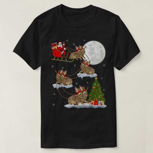 T-shirt Funny Xmas Lighting Tree Père Noël Riding Rabbit C (Design devant)