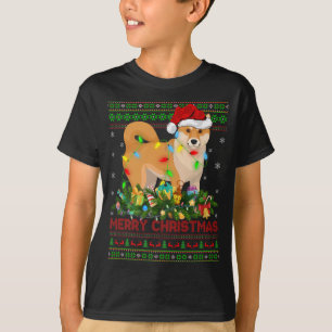 T-shirt Funny Xmas Lighting Tree Père Noël Ugly Shiba Inu