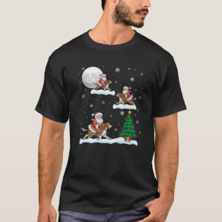 T-shirt Funny Xmas Lighting Tree Santa Riding Brittany Spa