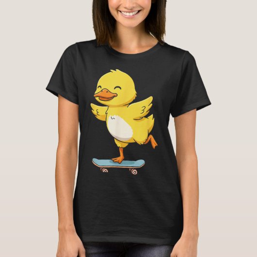 T-shirt Funny Yellow Duck Skater Skateboard Ballerina Zoo (Devant)