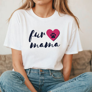 T-shirt Fur Mama   Empreinte de patte de coeur noir et ros