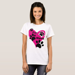 T-shirt Fur Mama Grand Coeur Rose Empreintes de pattes Amo