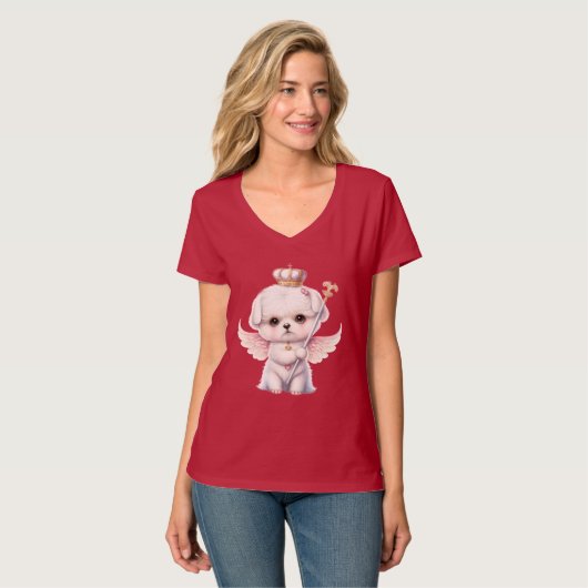 T-shirt Furry Joy : Angel Wing Maltese Chig Puppy Cadeau (Devant entier)