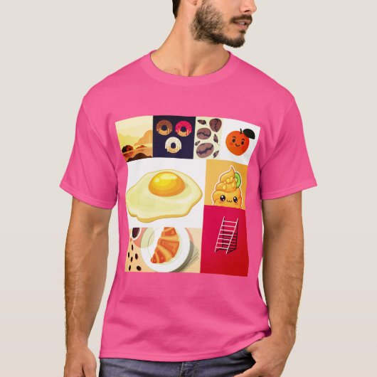 T-shirt Fusion Abstraite – Œuf, Glace, Échelle & Café (Devant)