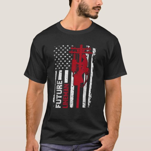 T-shirt Futur Lineman American Flag Câble électrique 4e de (Devant)
