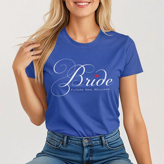 T-shirt Future Mme Mariée Blue Script Personnalisé Mariage