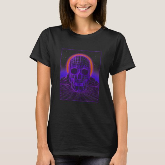 T-shirt Futuristic Vaporwave Aesthetic Skull Retro Synthwa (Devant)