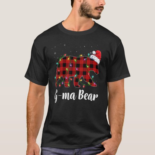 T-shirt G ma Bear Buffalo Red Plaid Matching Family Christ (Devant)