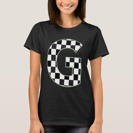 T-shirt G Monogramme initial damier noir et blanc (Devant)