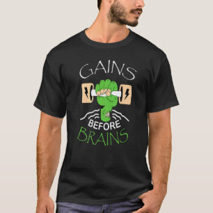 T-shirt Gains Avant Les Cerveaux Poids Bodybuilding Convie