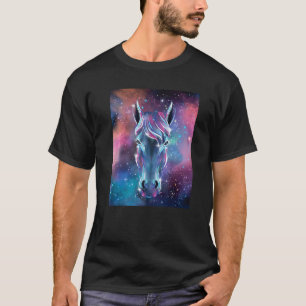 T-shirt Galaxie avec tête d'animal de cheval rétro pastel