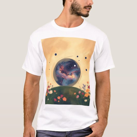 T-shirt Galaxie impressionniste avec jardin fleuri (Devant)