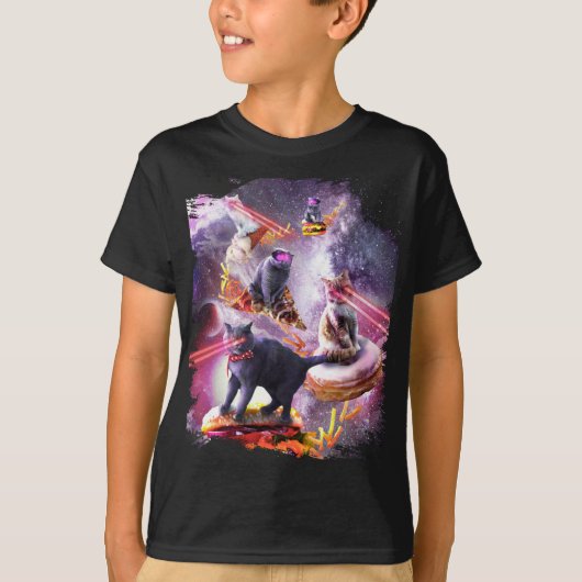 T-shirt Galaxie Laser Space Chat Sur Burger Pizza Donut Ic (Devant)