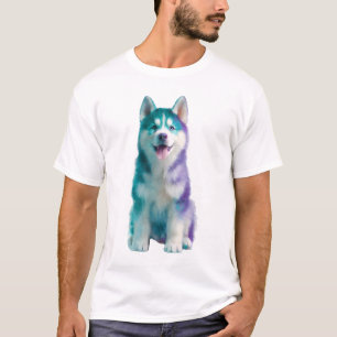 T-shirt Galaxie Vibrante Aquarelle Husky Chien Hommes