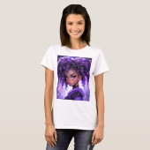 T-shirt Galaxie violette fille avec cheveux bouclés (Devant entier)