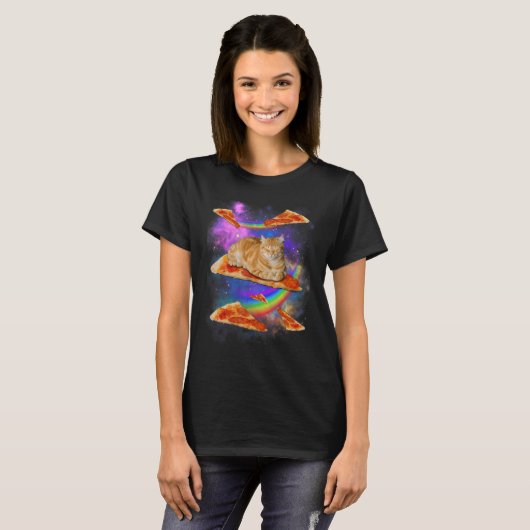 T-shirt Galaxy Cat In Space Cat Riding Pizza (Devant entier)