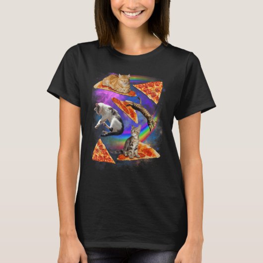 T-shirt Galaxy Cat In Space Cat Riding Pizza 1 (Devant)