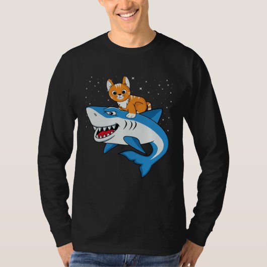T-shirt Galaxy Cat Riding Shark For Cat Astronaut Cat (Devant)