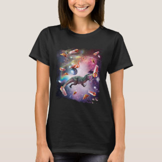 T-shirt Galaxy Flamingo Riding Dinosaur In Space  Rainbow