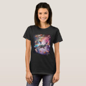 T-shirt Galaxy Flamingo Riding Dinosaur In Space  Rainbow (Devant entier)