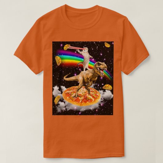 T-shirt Galaxy laser Eye Cat on Dinosaur on Pizza with Tac (Design devant)
