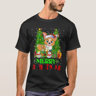 T-shirt Gallois Corgi Christmas Tree Lights Holiday Père N