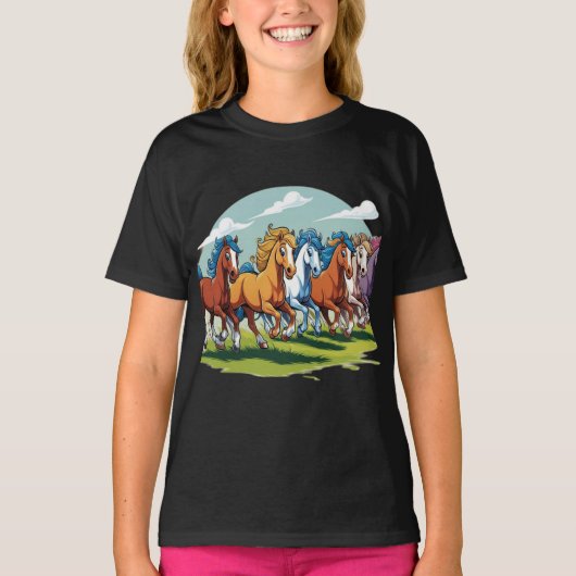 T-shirt Galloping Cartoon Horses - Herd Animé (Devant)