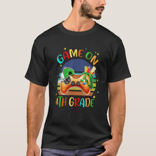 T-shirt Game On 4th Grade Back To School For Gaming Boy (Devant)