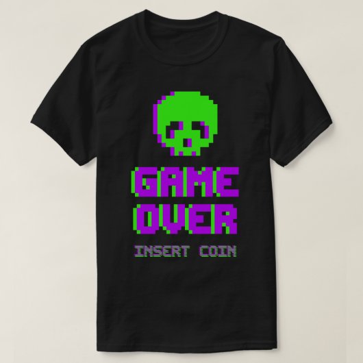 T-shirt Game Over Pixel Art Skull (Design devant)