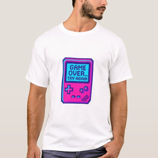 T-shirt Game Over Réessayer – Joueur Pixel Rétro  (Devant)