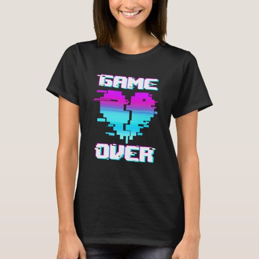 T-shirt Game Over Vaporwave Broken Heart Video Game Gaming (Devant)