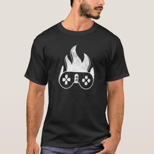 T-shirt Gamepad Fire Design Video Game Controller Gaming G (Devant)