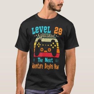 T-shirt Gamer 28e anniversaire niveau 28 aventure déverrou
