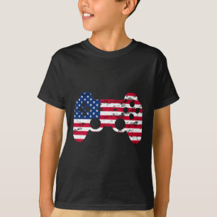 T-shirt Gamer 4 juillet drapeau américain jeu vidéo garçon