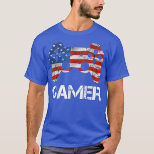 T-shirt Gamer 4 juillet Vintage American Flag Jeu vidéo