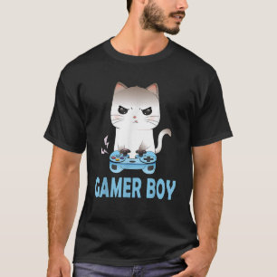 T-shirt Gamer Boy Kawaii Anime Gamer Cat Funny Video Gamer