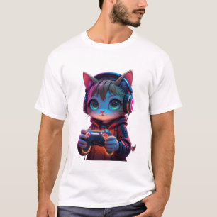 T-shirt Gamer Cat avec contrôleur PlayStation