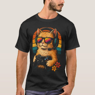 T-shirt Gamer Cat - Casque et contrôleur de style rétro