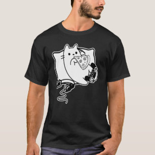 T-shirt Gamer Cat Girl Boy Chargement Du Casque De Pizza E