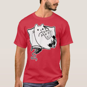 T-shirt Gamer Cat Girl Boy chargement Pizza, casque et Pad