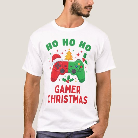 T-shirt Gamer Christmas Ho Ho Ho Gaming Tee (Devant)