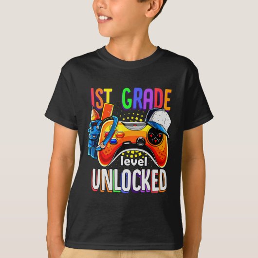 T-shirt Gamer Ck To School Gamepad 1st First Grade Level U (Devant)